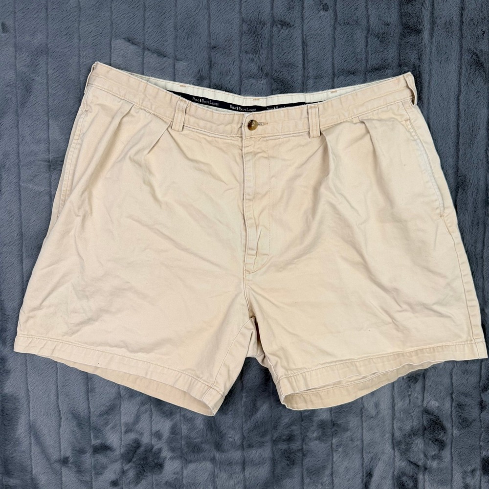 Vintage Polo Ralph Lauren Mens 40 Tan Pleated Chino Shorts Made in USA Cotton